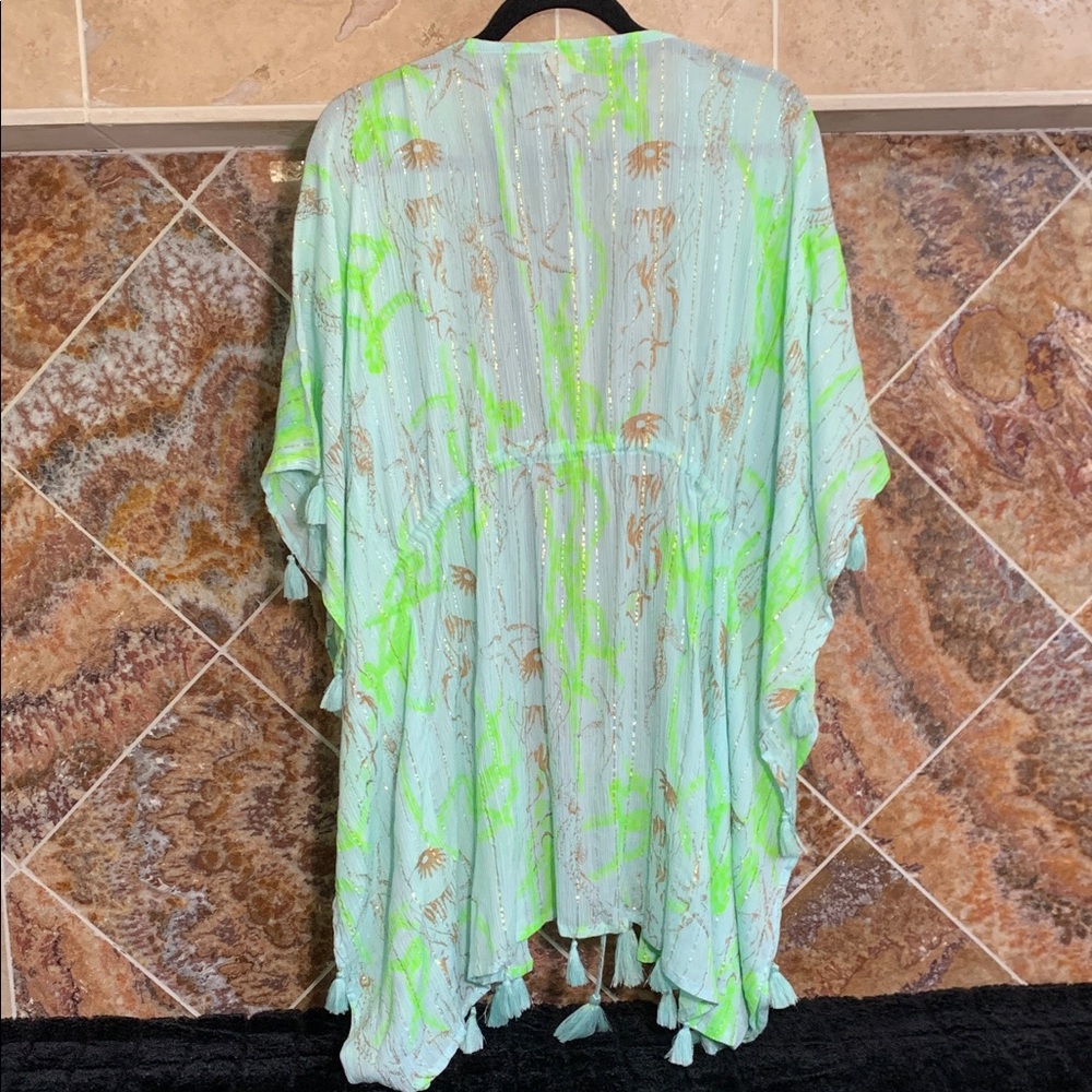 TROPICAL GLAMOUR | RANEES Printed Cover-Up Robe - Green & Blue S/M - Picture 4 of 10